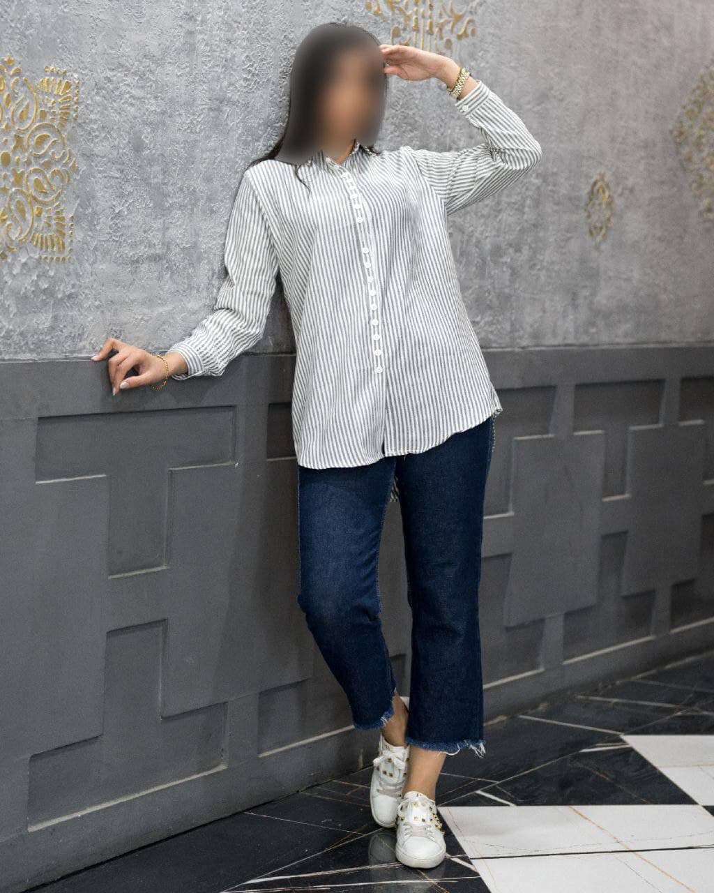 شومیز راه راه زنانه پشت دکمه