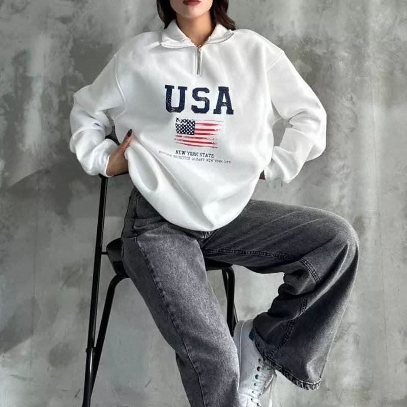 دورس نیم زیپ USA پرچم سه نخ داخل کرک
