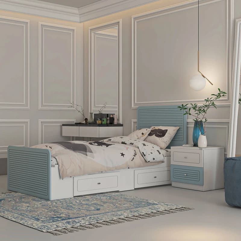 تخت خواب ملامینه یک نفره مدل FH815 سایز 90×200 سانتی متر مجموعه دو عددی