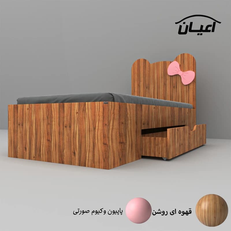 تخت خواب نوجوان طرح پاپیون مدل FH608 سایز 80×180 سانتی متر — تصویر ۹
