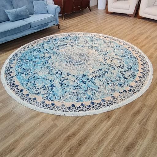 فرشینه مخمل هازان کیفیت گوشتی A+ طرح گرد آبی دریا C23(پس کرایه) — تصویر ۲