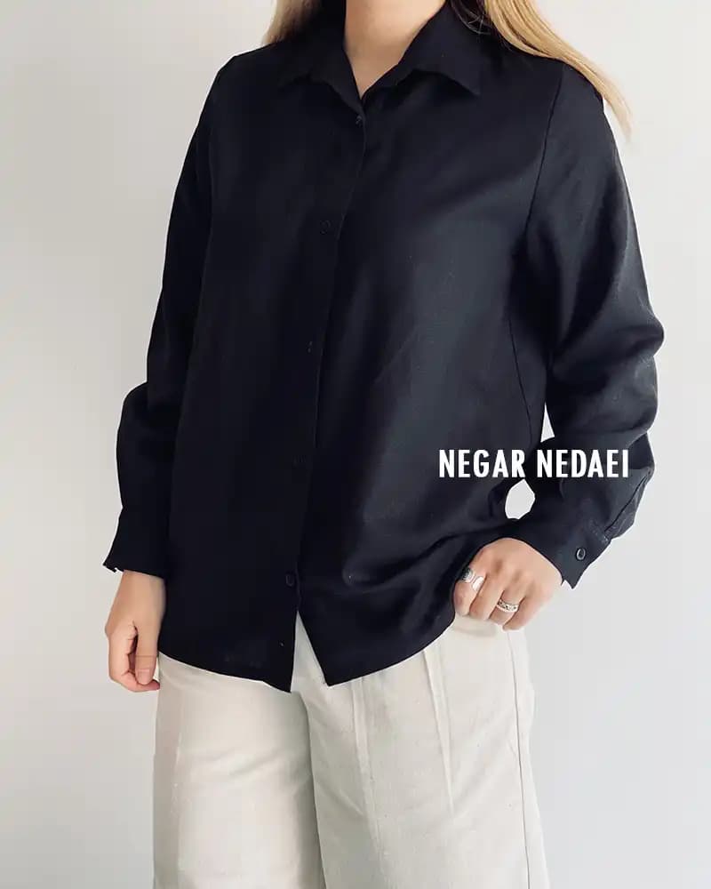 شومیز لینن بیسیک black‎‎ — تصویر ۳