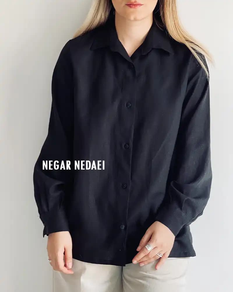 شومیز لینن بیسیک black‎‎ — تصویر ۴