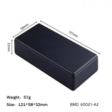 جعبه برد پلاستیکی دو تکه مشکی مدل BMD-A سایز 121x58x31 میلی‌متر – محفظه پروژه الکترونیکی — تصویر ۲