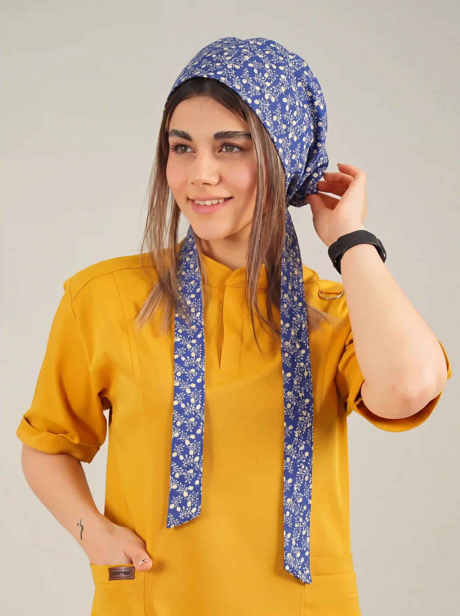 کلاه جراحی کراواتی طرح دار زمینه آبی کد A12