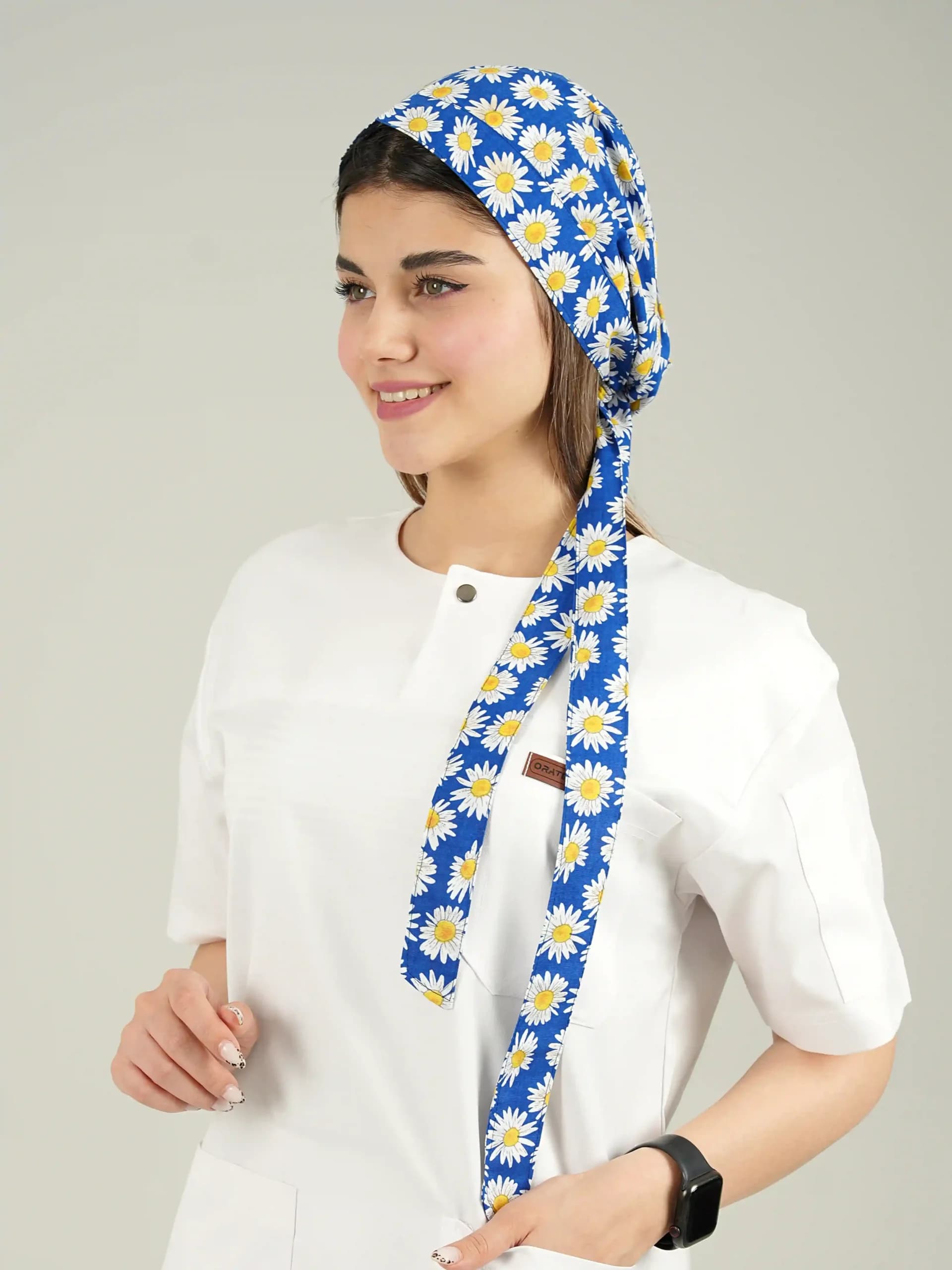 کلاه جراحی کراواتی آبی طرح بابونه