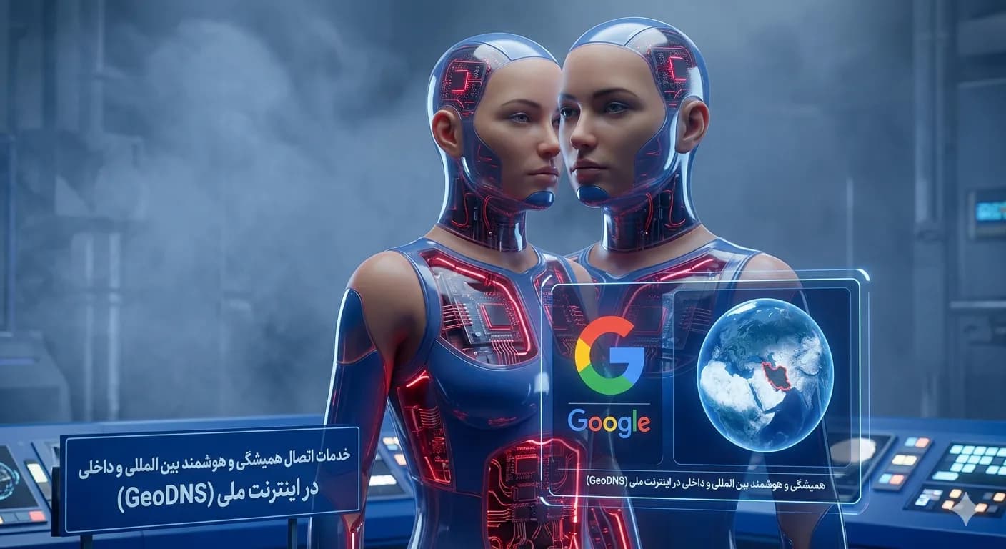 خدمات اتصال همیشگی و هوشمند بین المللی و داخلی در اینترنت ملی (GeoDNS) با اتصال به گوگل