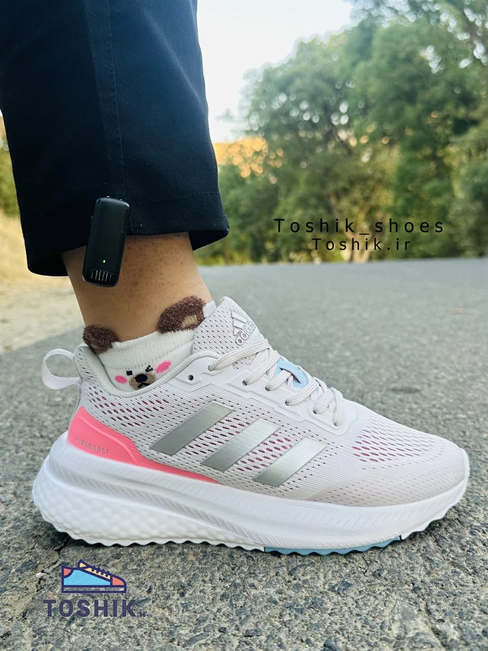کتونی ادیداس مدل PUREBOOST رنگ سفید صورتی