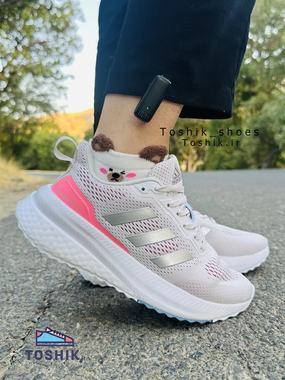 کتونی ادیداس مدل PUREBOOST رنگ سفید صورتی — تصویر ۲