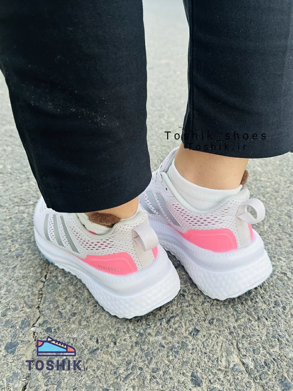 کتونی ادیداس مدل PUREBOOST رنگ سفید صورتی — تصویر ۸