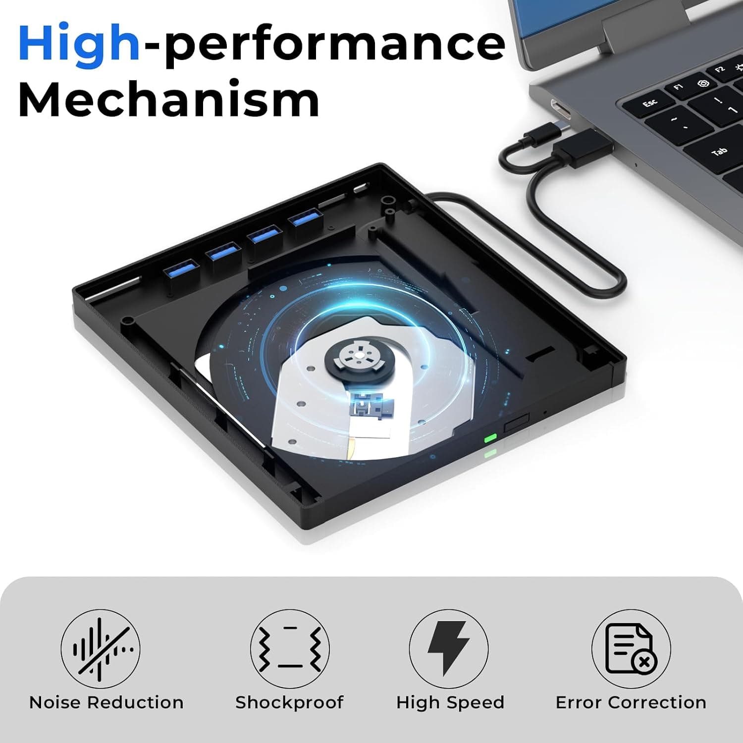 رایتر اکسترنال Blu-ray هفت‌کاره Yaeonku | USB 3.0، Type-C و پشتیبانی از دیسک 100GB — تصویر ۳