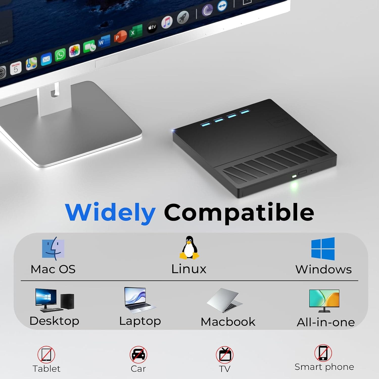 رایتر اکسترنال Blu-ray هفت‌کاره Yaeonku | USB 3.0، Type-C و پشتیبانی از دیسک 100GB — تصویر ۵