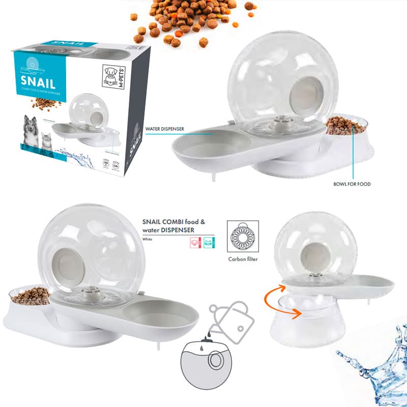 ظرف آب و غذا اتومات سگ و گربه مدل حلزونی به همراه فیلتر 2800 میلی لیتری ام پت m-pets