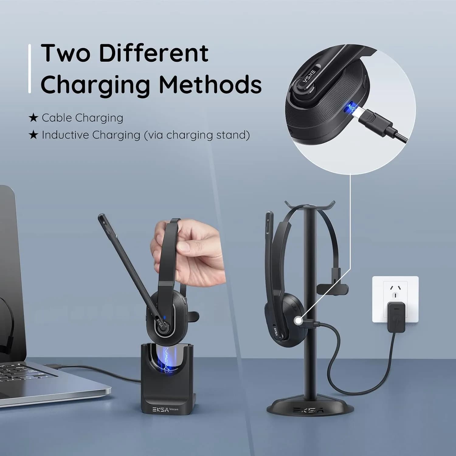 هدست بلوتوثی بی‌سیم با میکروفون هوشمند ENC و دانگل USB برند EKSA مدل H5 — تصویر ۳