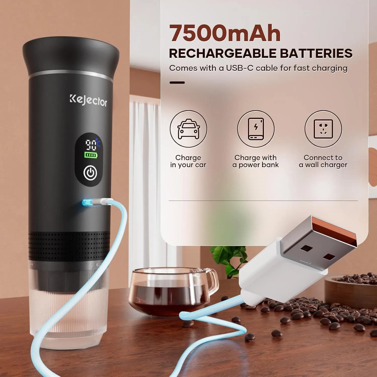 قهوه‌ساز اسپرسو قابل حمل شارژی Kejector مدل KF-JN-02 Pro 2.0 — تصویر ۴
