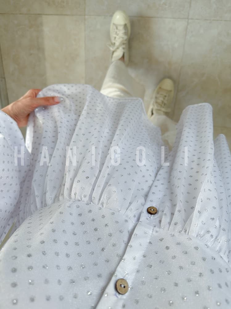 مانتو عروسکی مدل پرنسس (یقه ب ب، توری خالدار اکلیلی، زیره تترون سفید) — تصویر ۴