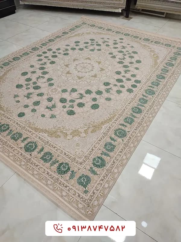 فرش سلنا 1200 شانه سبز ترمه‌ای