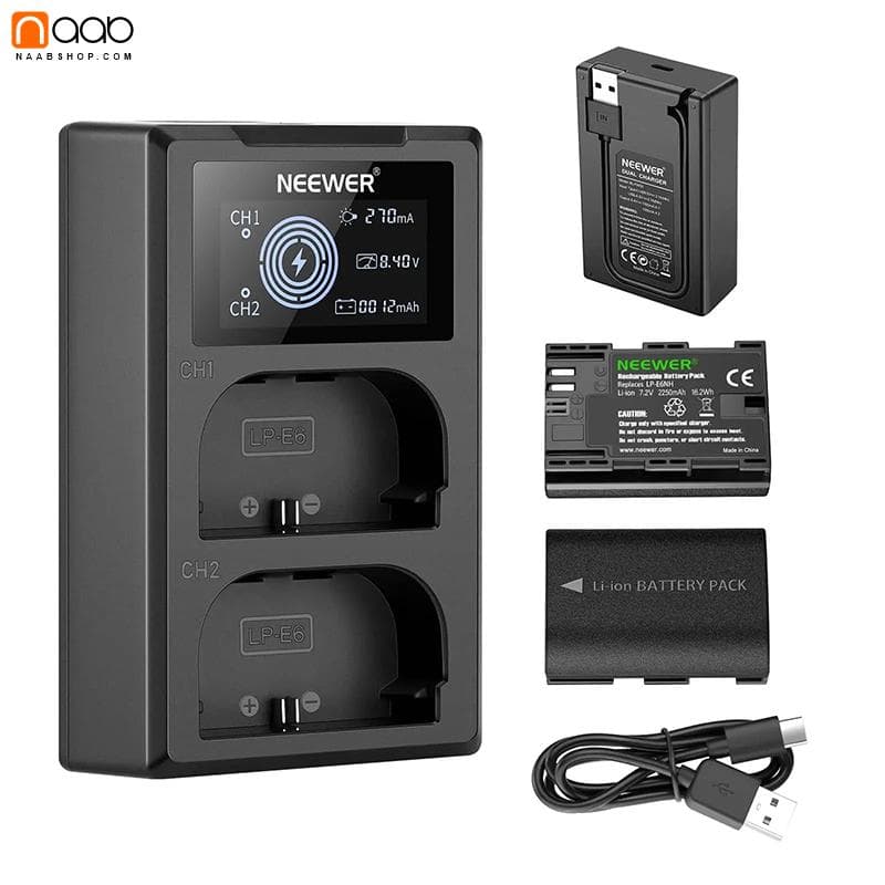 شارژر و باتری دوربین نیور Neewer LP-E6NH Batteries Dual USB Charger Kit