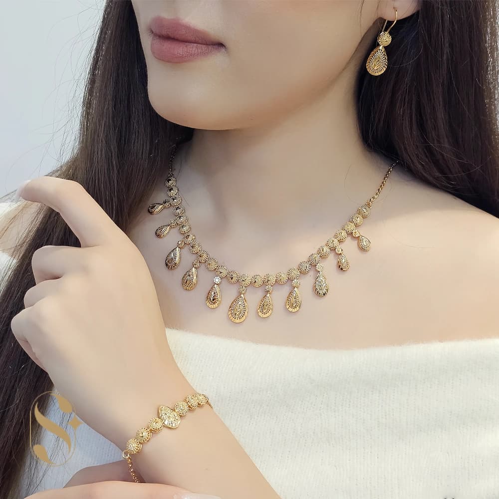 سرویس نقره زنانه مدل تراش آبکاری طلا کد SilverSet-S630 — تصویر ۵