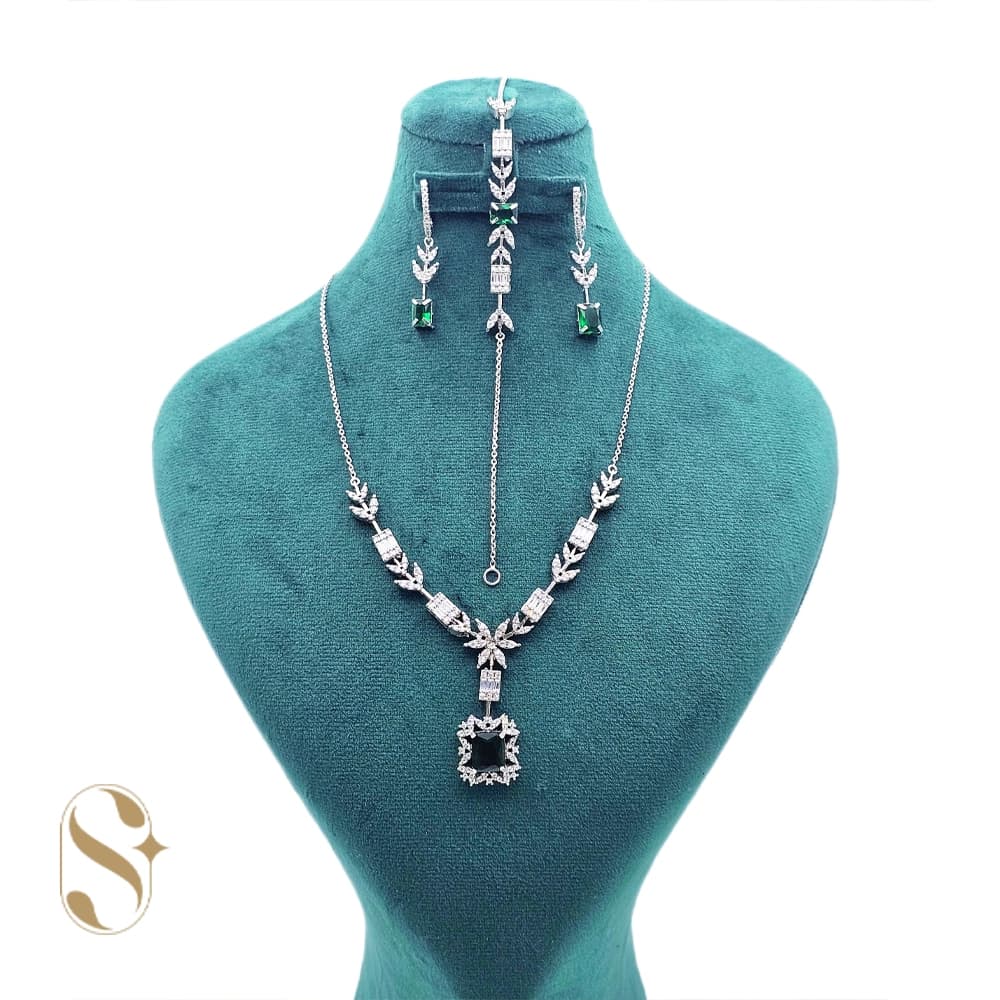 سرویس نقره زنانه مدل امرالدکات جواهری کد SilverSet-S642 — تصویر ۲
