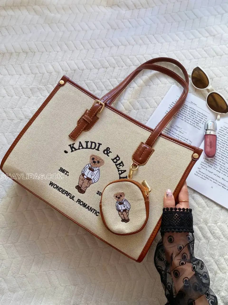 کیف بزرگ دوشی زنانه مدل تدی عسلی