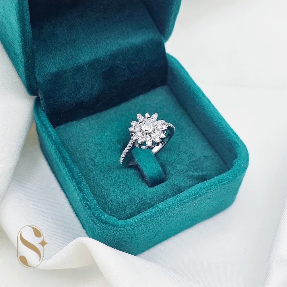 انگشتر نقره زنانه مدل گل جواهری کد SilverSet-R705