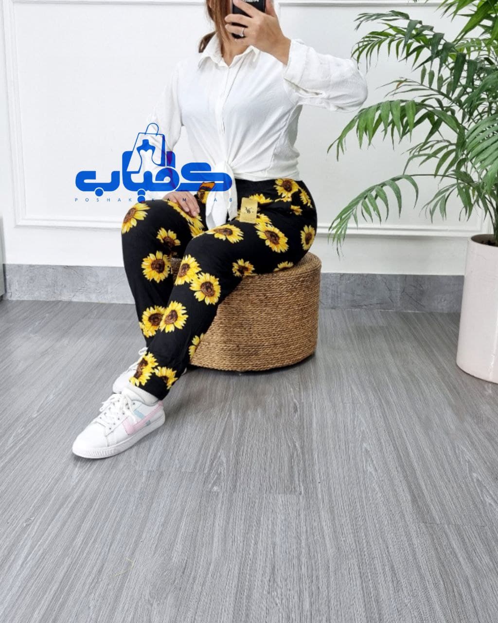 شلوارمخمل طرحدار گرم بالا زنانه – وارداتی کد2636 — تصویر ۴