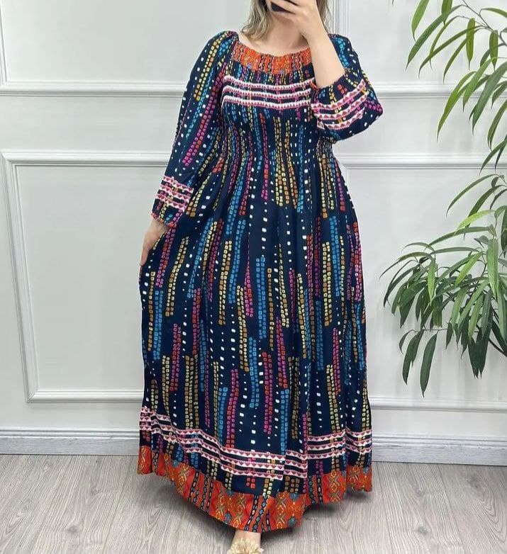 استایل لاکچری باپیراهن ساحلی نخی هندی طرح باران/کد2578 — تصویر ۹