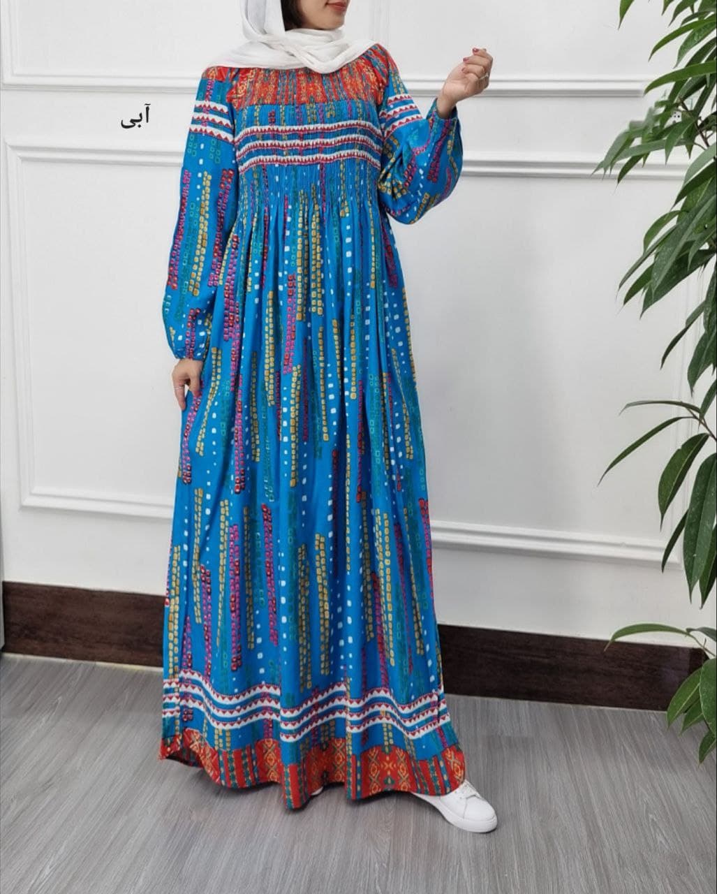 استایل لاکچری باپیراهن ساحلی نخی هندی طرح باران/کد2578 — تصویر ۷