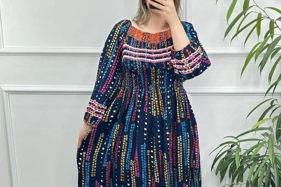 استایل لاکچری باپیراهن ساحلی نخی هندی طرح باران/کد2578
