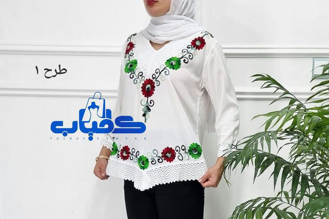 بلوز نخی سفیدخامه دوزی هندی/کد2539 — تصویر ۳