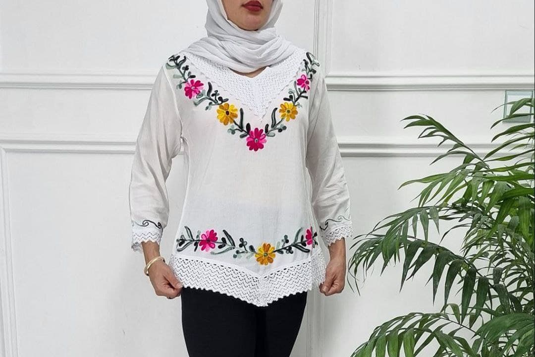 بلوز نخی سفیدخامه دوزی هندی/کد2539