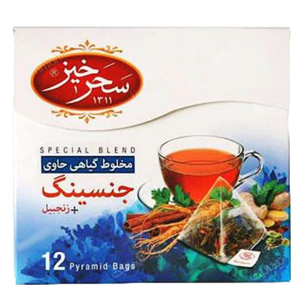 دمنوش مخلوط گیاهی حاوی جنسینگ و زنجبیل سحرخیز بسته 12 عددی — تصویر ۳