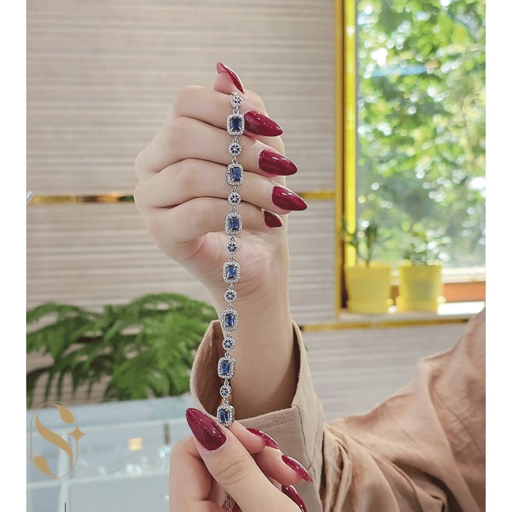 دستبند نقره زنانه مدل جواهری رنگی کد SilverSet-D605