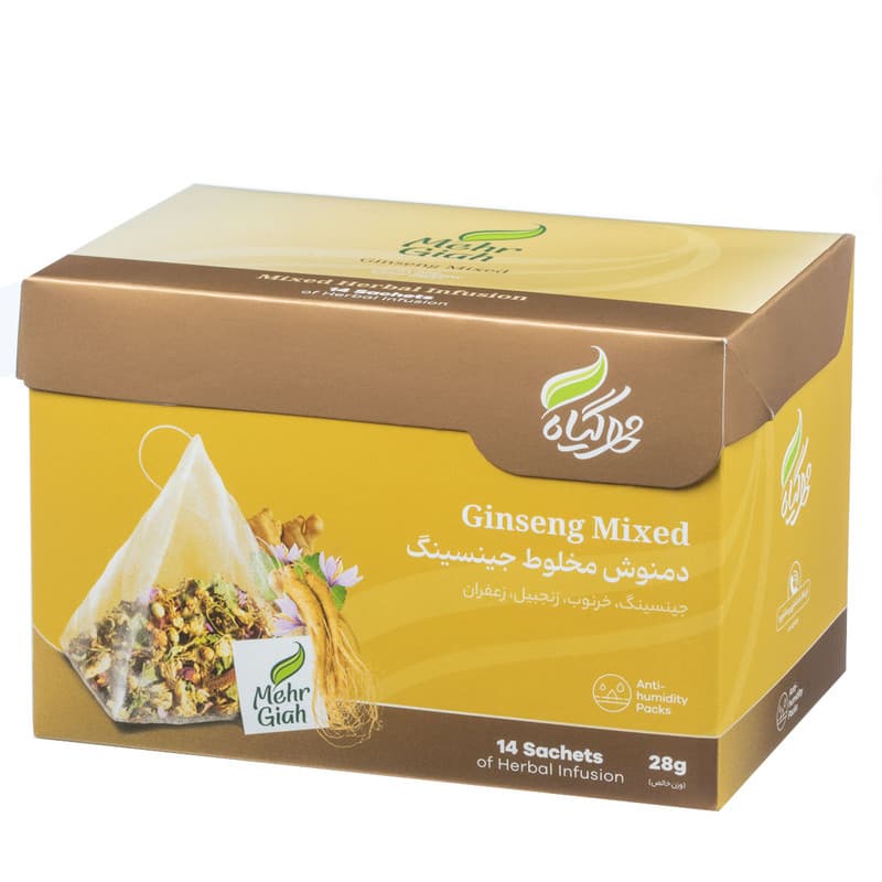 دمنوش گیاهی جینسینگ مهرگیاه بسته 14 عددی
