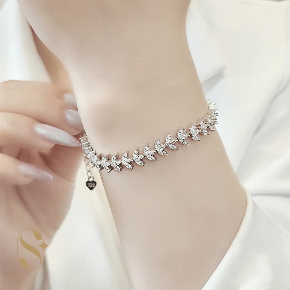 دستبند نقره زنانه مدل برگ کد SilverSet-D607 — تصویر ۳