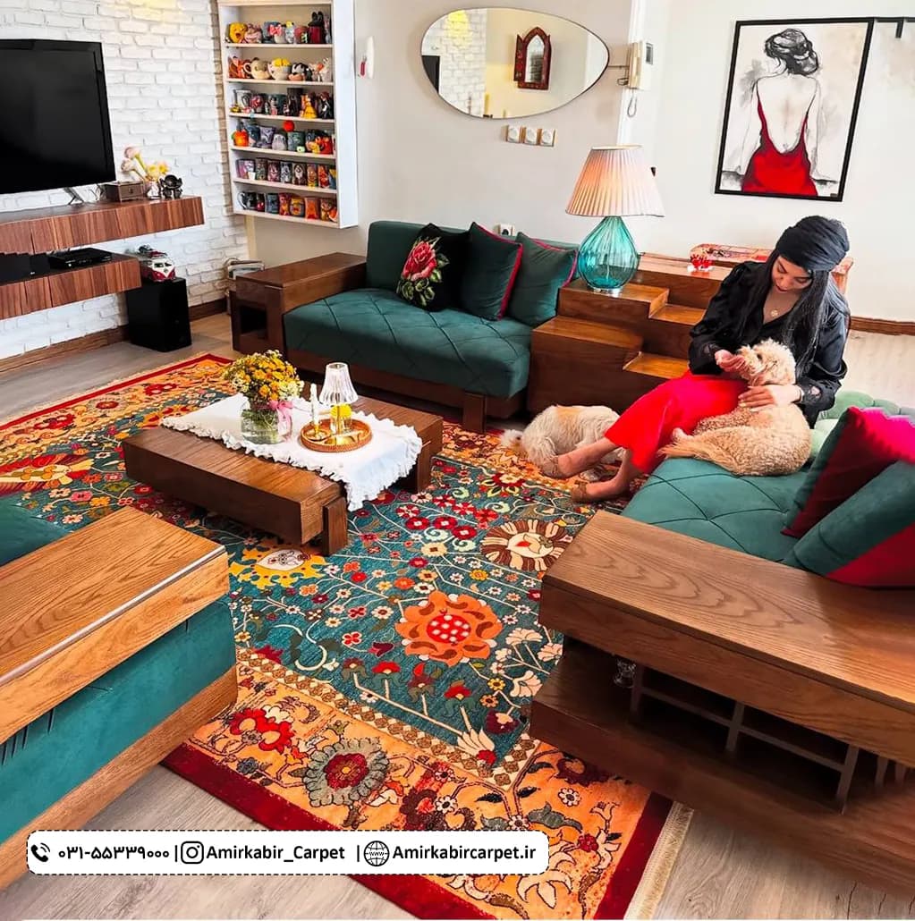 فرش سنتی کد 900403 سبز 1000 شانه