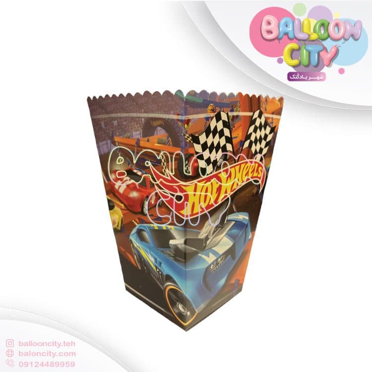 ظرف پاپکورن تم تولد طرح ماشین Hot Wheels بسته 10عددی