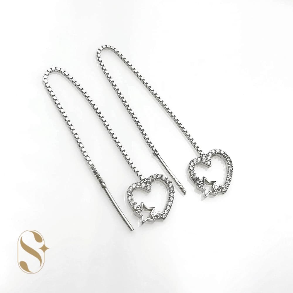 گوشواره نقره زنانه طرح بخیه ای قلب کد SilverSet-G490
