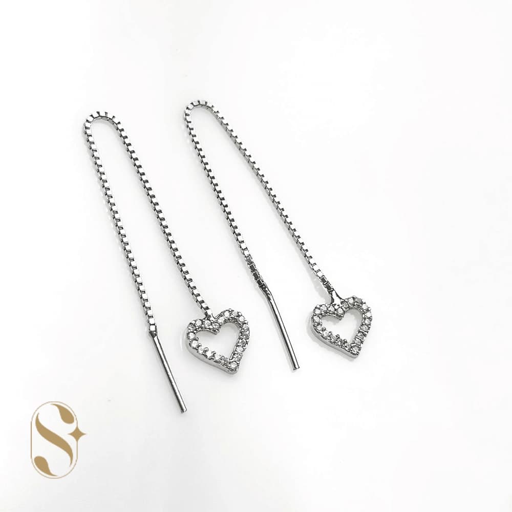 گوشواره نقره زنانه طرح بخیه ای قلب کد SilverSet-G479