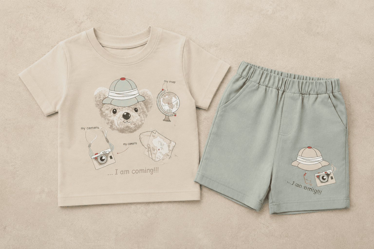 ست تیشرت و شلوارک نوزادی پسرانه | طرح اسپرت و خنک | دو سایز (۶ ماه تا ۲ سال) 👶👕 — تصویر ۵