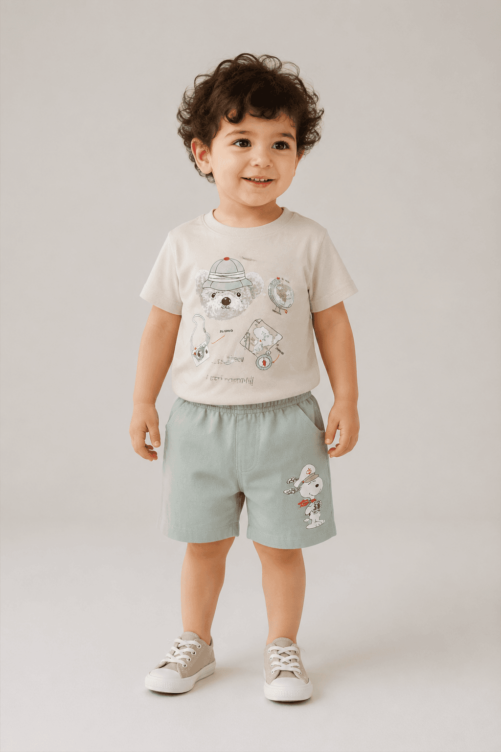 ست تیشرت و شلوارک نوزادی پسرانه | طرح اسپرت و خنک | دو سایز (۶ ماه تا ۲ سال) 👶👕 — تصویر ۳