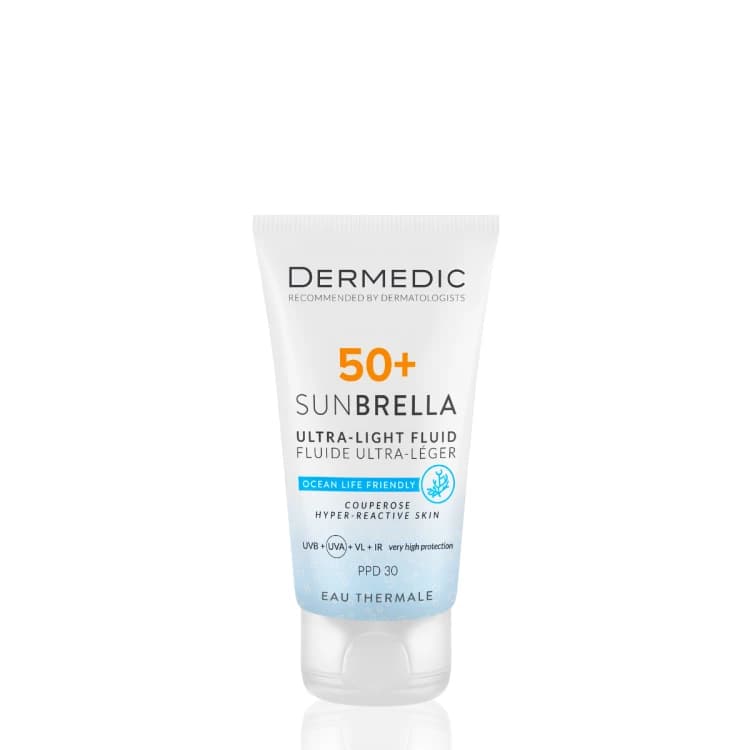ضدآفتاب فلوییدی ترمیم کننده درمدیک Ultra-Light SPF50+ پوست حساس