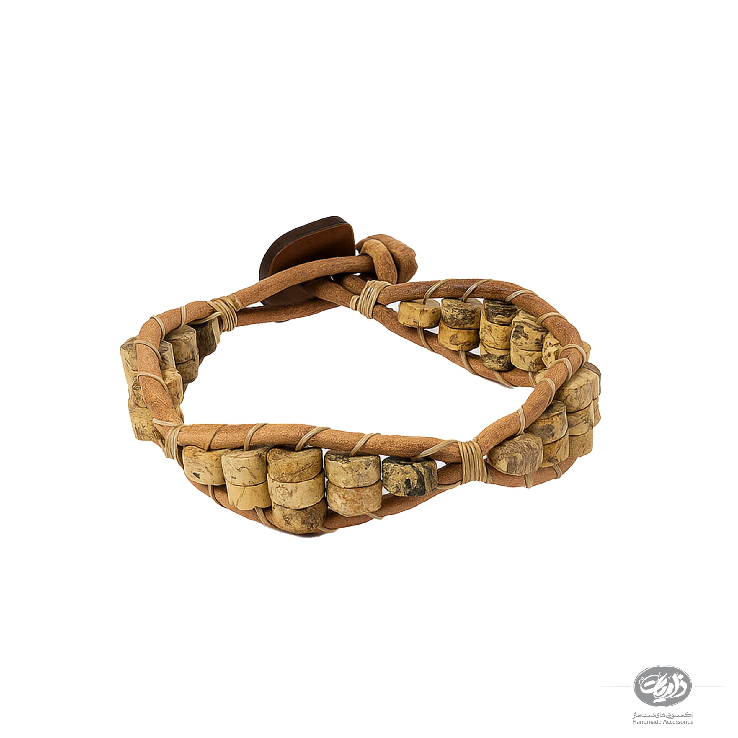 دستبند سنگ جاسپر و چرم طبیعی ذاریات مدل خاکی (EARTHY) — تصویر ۴