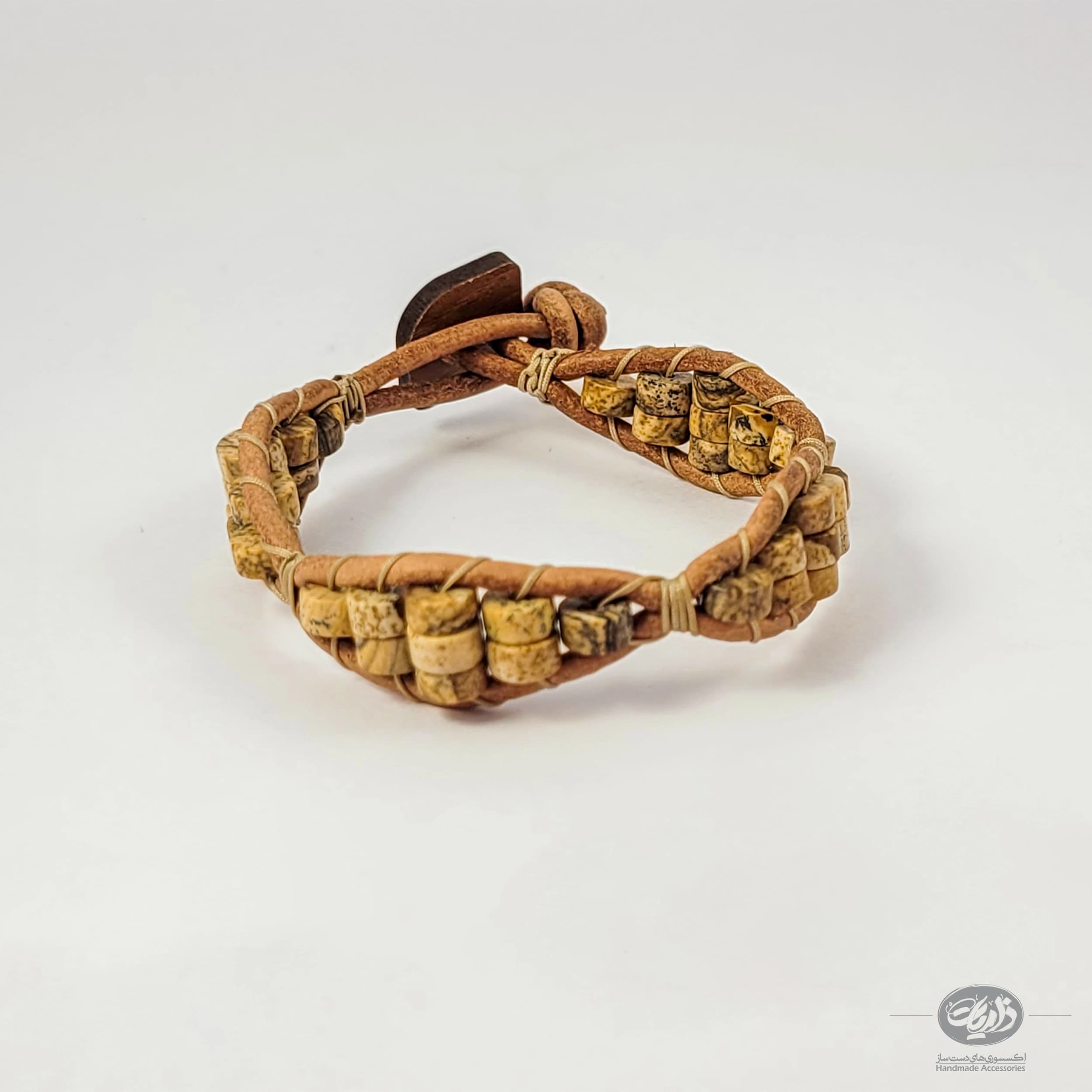 دستبند سنگ جاسپر و چرم طبیعی ذاریات مدل خاکی (EARTHY) — تصویر ۲