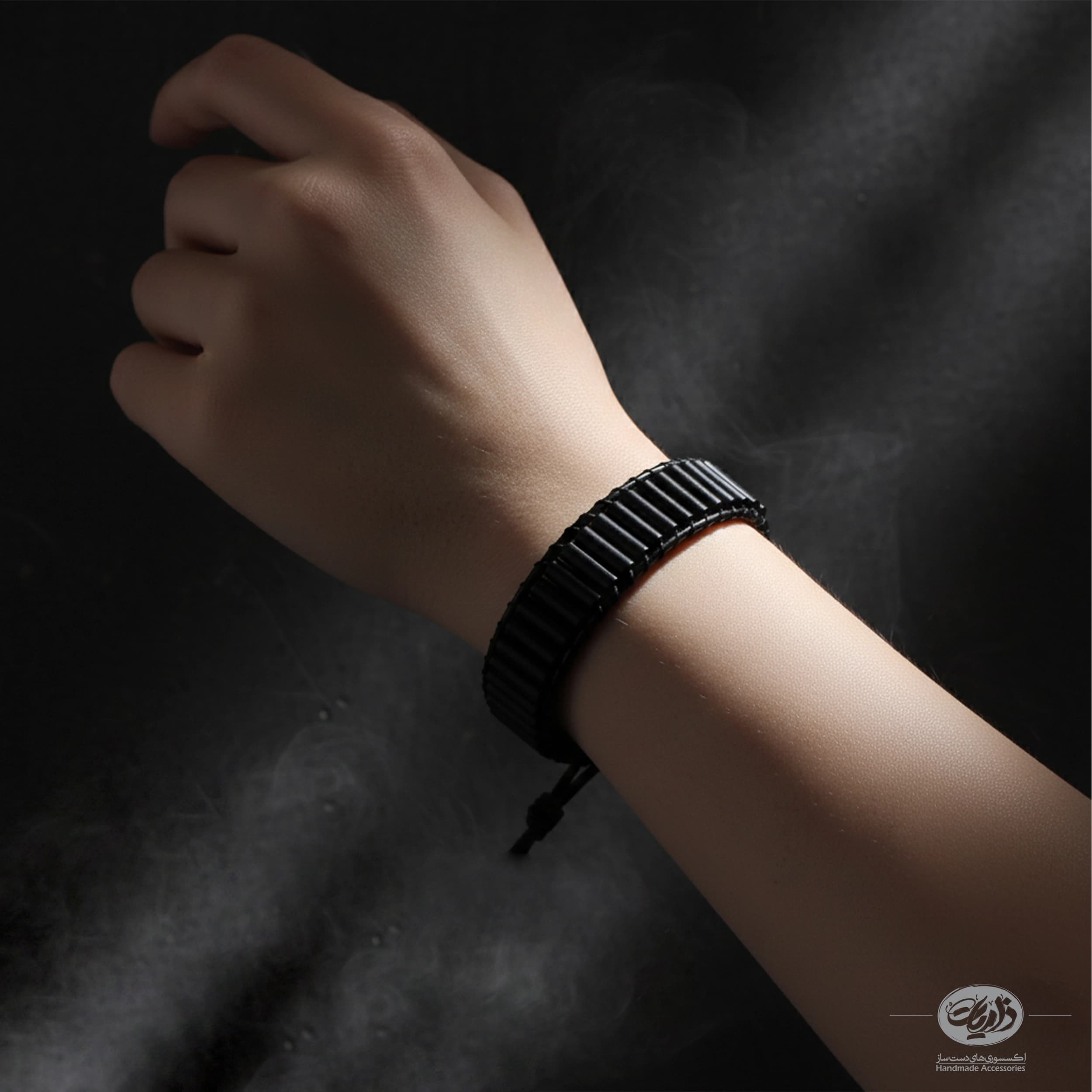 دستبند سنگ عقیق و چرم طبیعی ذاریات مدل سیاه (DARK)