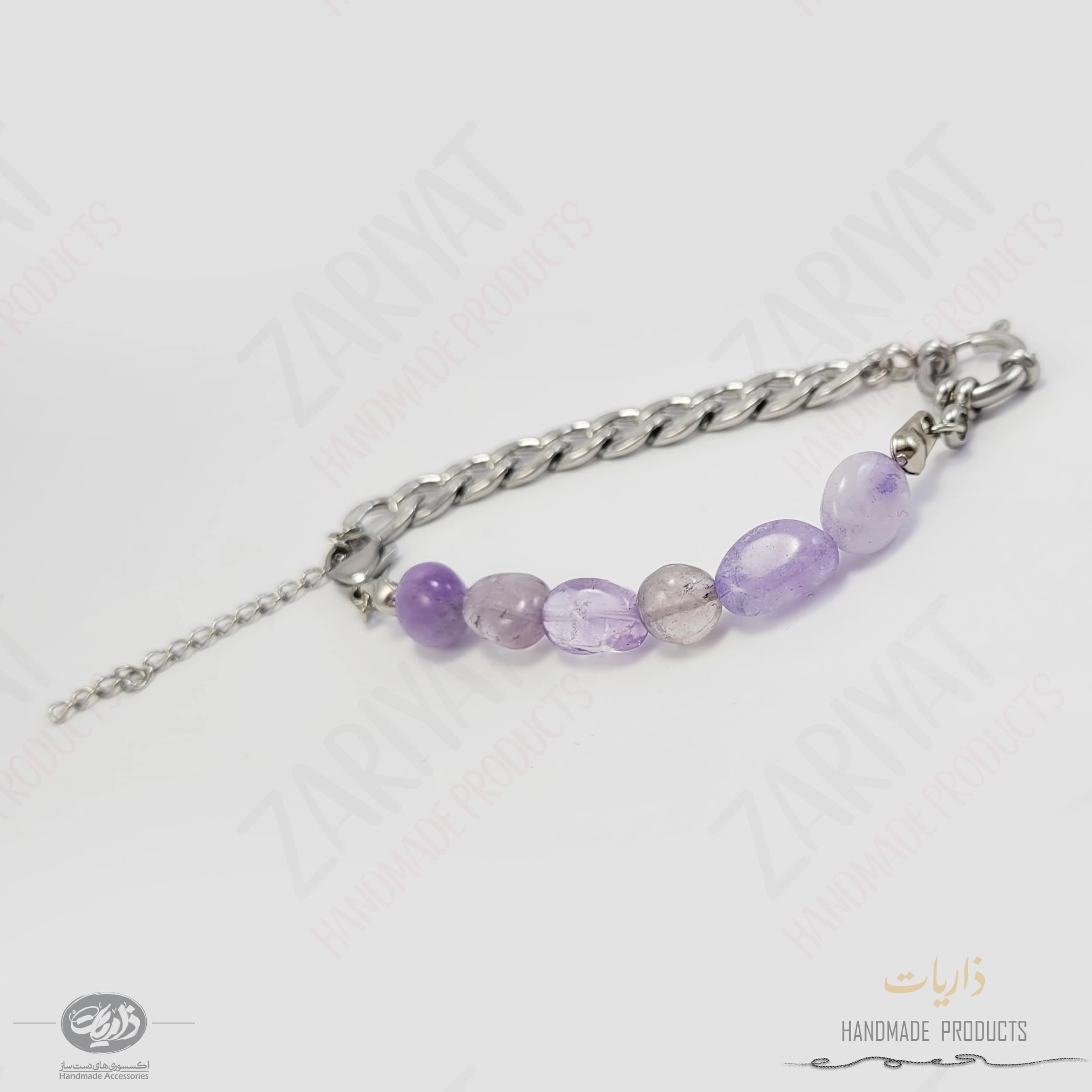 دستبند سنگ آمیتیست و زنجیر استیل ذاریات مدل آب نبات (CANDY) — تصویر ۶