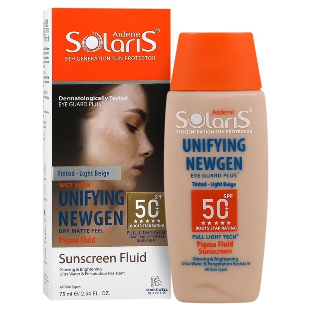 فلوئید ضد آفتاب روشن کننده انواع پوست بژ روشن +SPF 50 آردن سولاریس – 75 میلی لیتر — تصویر ۲