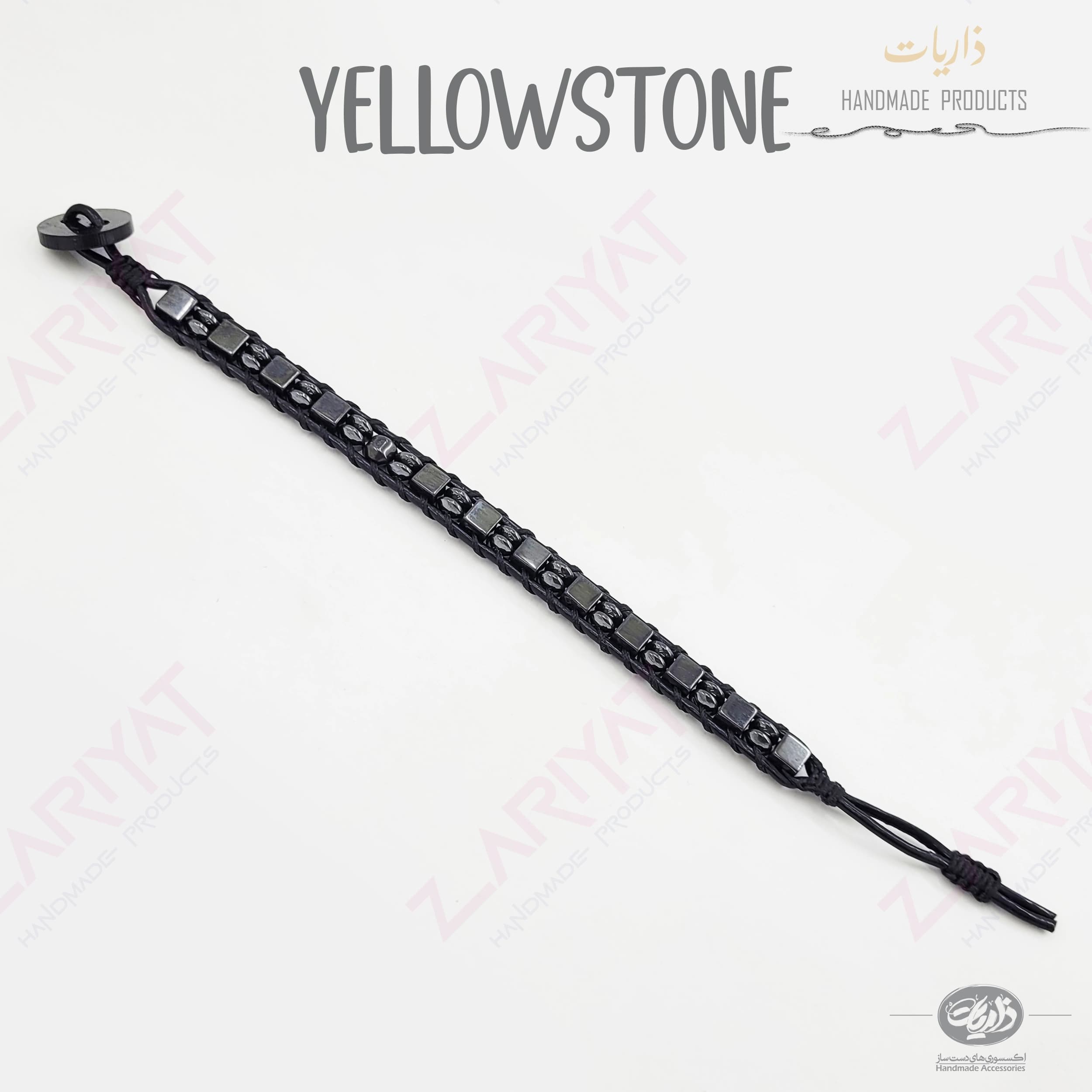 دستبند سنگ هماتیت و چرم طبیعی ذاریات مدل یلوستون (YELLOWSTONE) — تصویر ۲