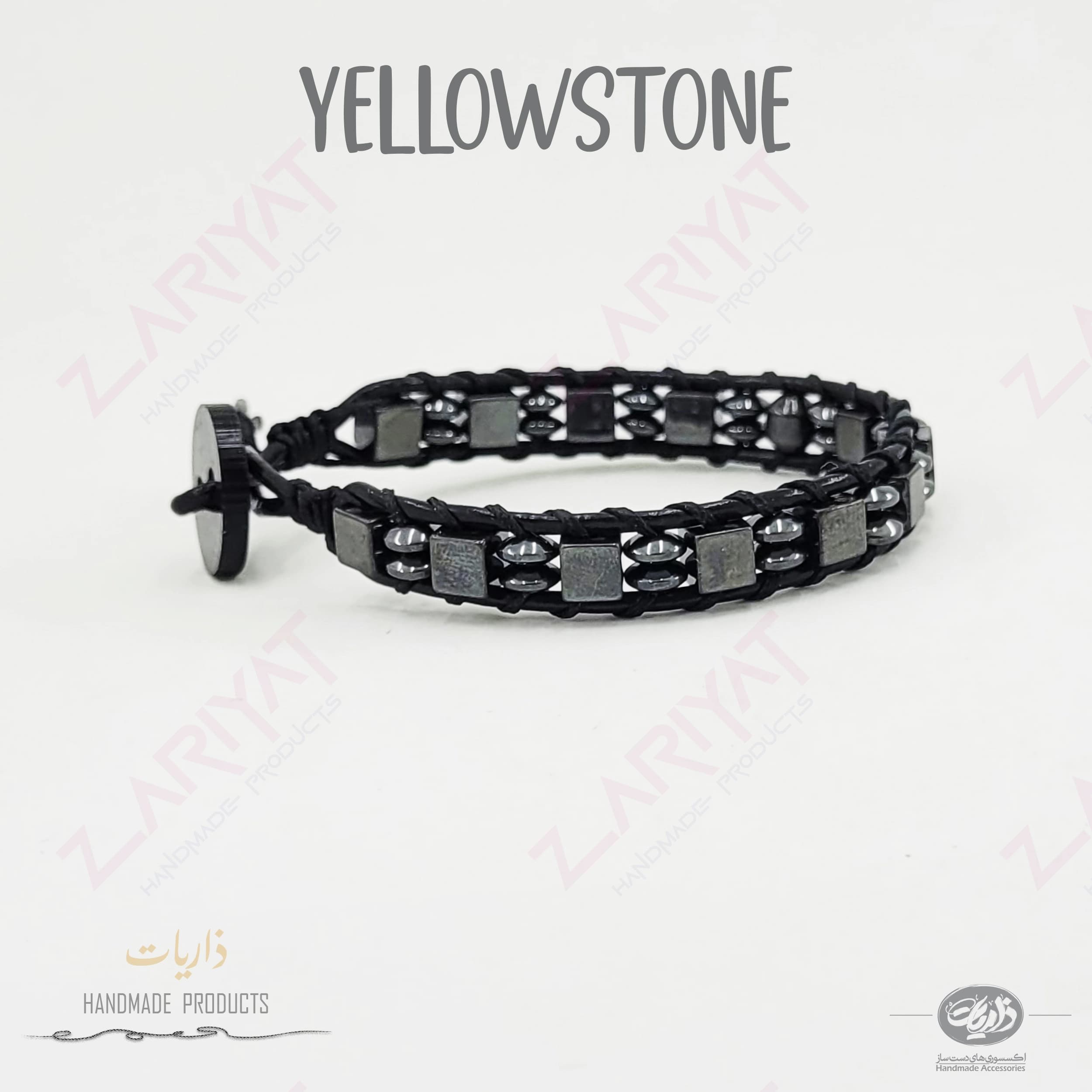 دستبند سنگ هماتیت و چرم طبیعی ذاریات مدل یلوستون (YELLOWSTONE) — تصویر ۷